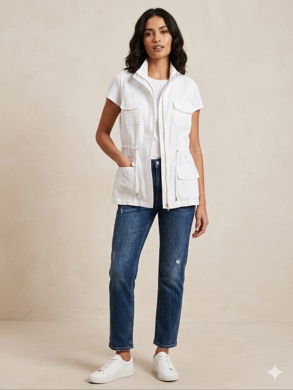 new directions White Short-Sleeve Utility Vest with Flap Pockets